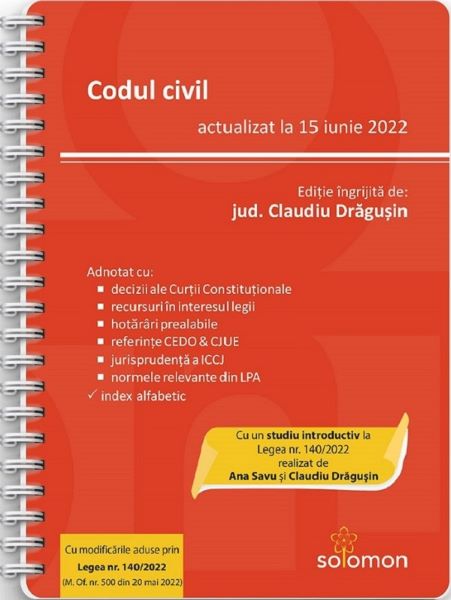 Cartea Codul civil Act. la 15 iunie 2022 - Claudiu Dragusin de Codul civil Act. la 15 iunie 2022 - Claudiu Dragusin