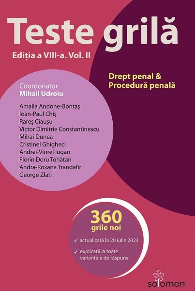 Cartea Teste grila Vol.2: Drept penal. Procedura penala Ed.8 de Mihail Udroiu