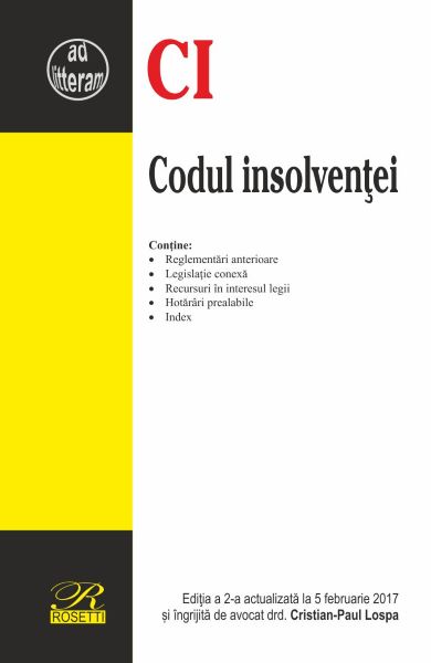 Codul insolventei act. 5 februarie 2017, Cristian Paul Lospa – copertă