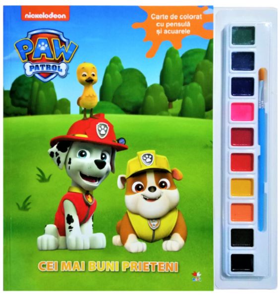 Patrula Catelusilor. Cei mai buni prieteni. Carte de colorat cu pensule si acuarele