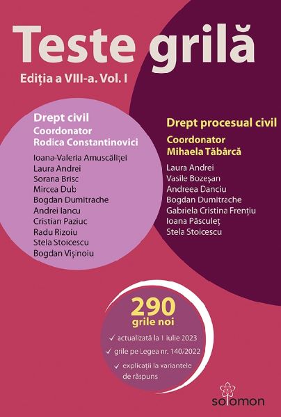 Cartea Teste grila Vol.1: Drept civil. Drept procesual civil Ed.8 de Rodica Constantinovici, Mihaela Tabarca