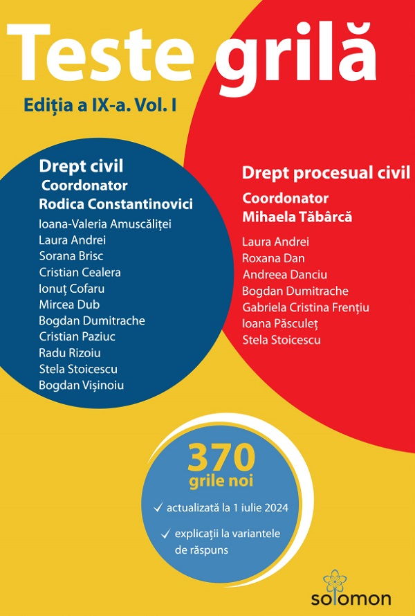 Cartea Teste grila Vol.1 Ed.9 de Mihaela Tabarca, Rodica Constantinovici