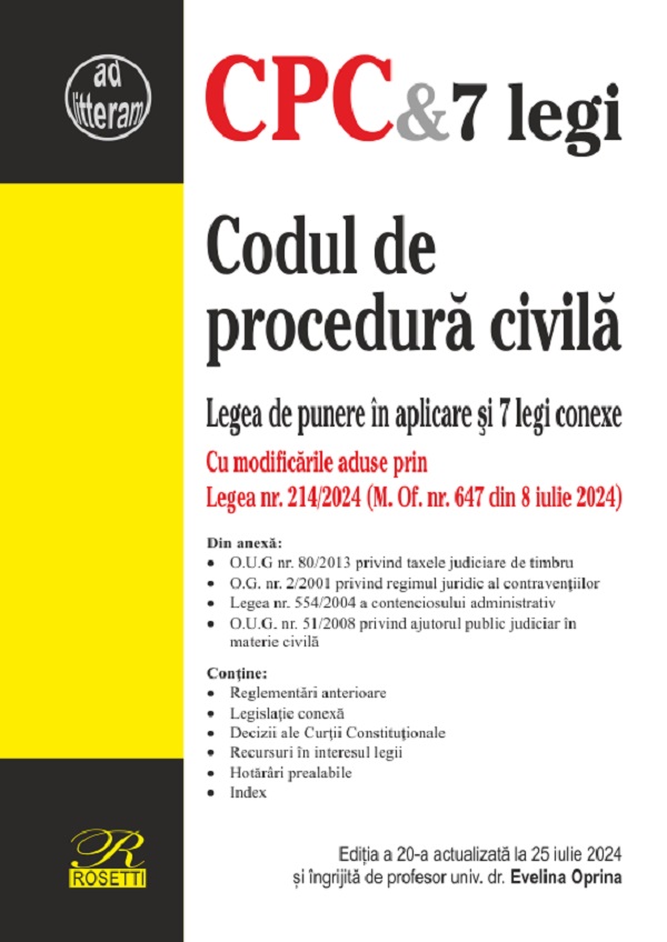 Cartea Codul de procedura civila Ed.20 Act. 25 iulie 2024 de Evelina Oprina