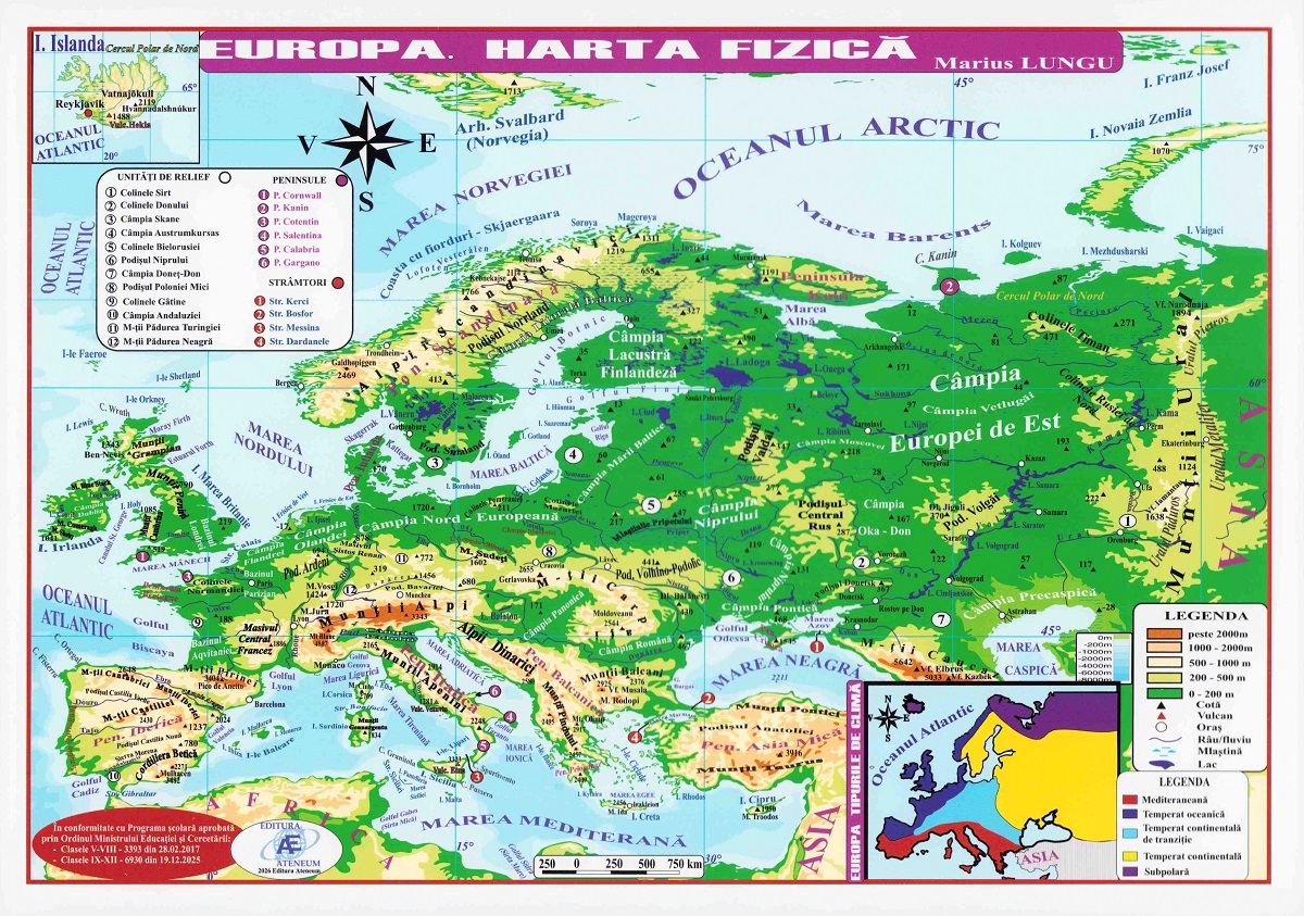 Cartea Planșă: Harta Europei. Harta politică, harta fizică A4 de Marius Lungu – Editura ATENEUM