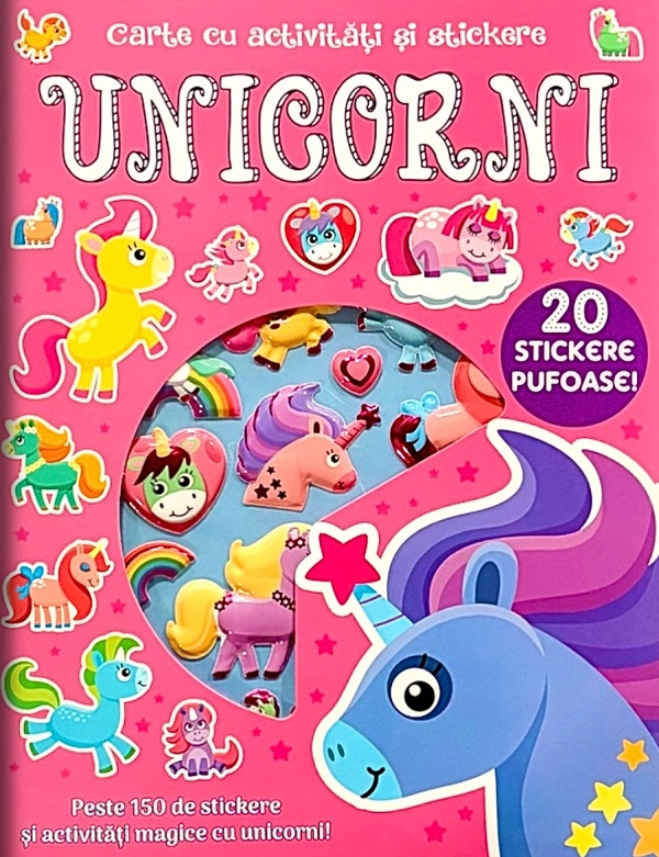 Cartea Unicorni: 20 stickere pufoase! Carte cu activități și stickere – Editura FLAMINGO