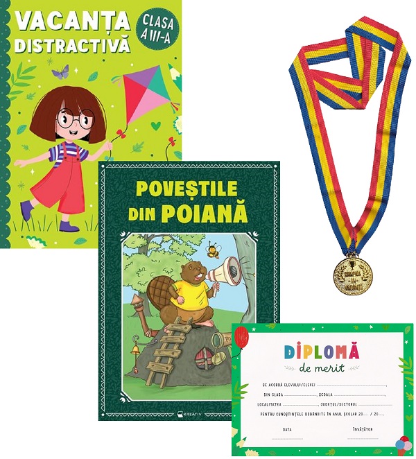 Cartea Pachet: Vacanța distractivă. Poveștile din poiană + Diplomă + Medalie - Clasa 3 